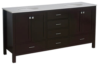 Horizon 72" Double Bathroom Vanity, Chocolate, Engineered White