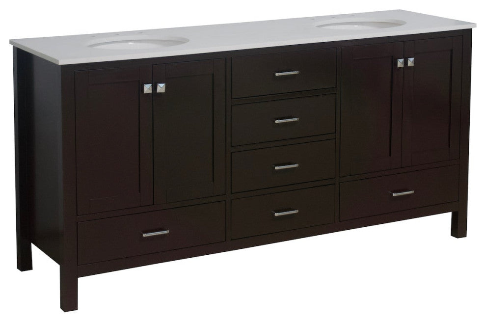 Horizon 72" Double Bathroom Vanity, Chocolate, Engineered White