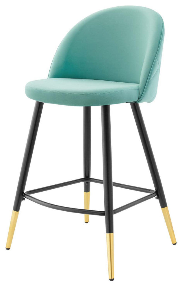 Counter Stool Chair, Set of 2, Velvet, Metal, Blue, Modern, Bar Pub Cafe Bistro