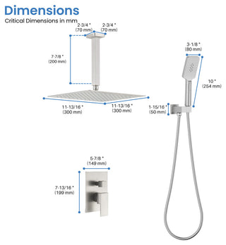 Ceiling Mounted 2-Function Shower System, Rough, Valve, Brushed Nickel