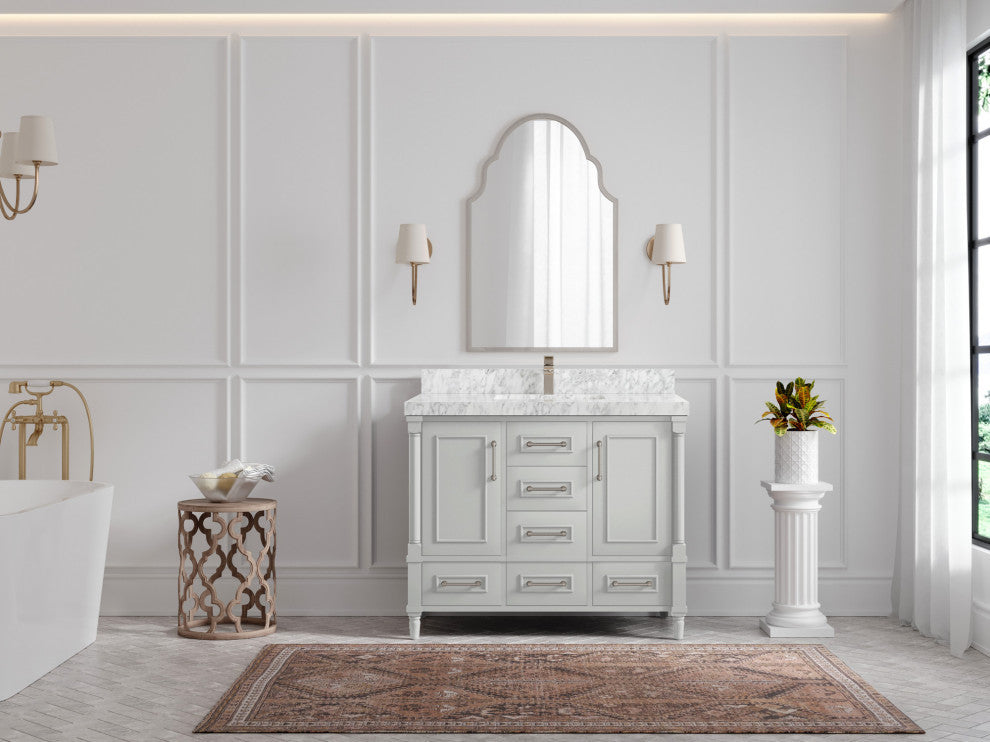 Aberdeen 42 Single Sink Bath Vanity in Coventry Gray 2" Carrara Marble