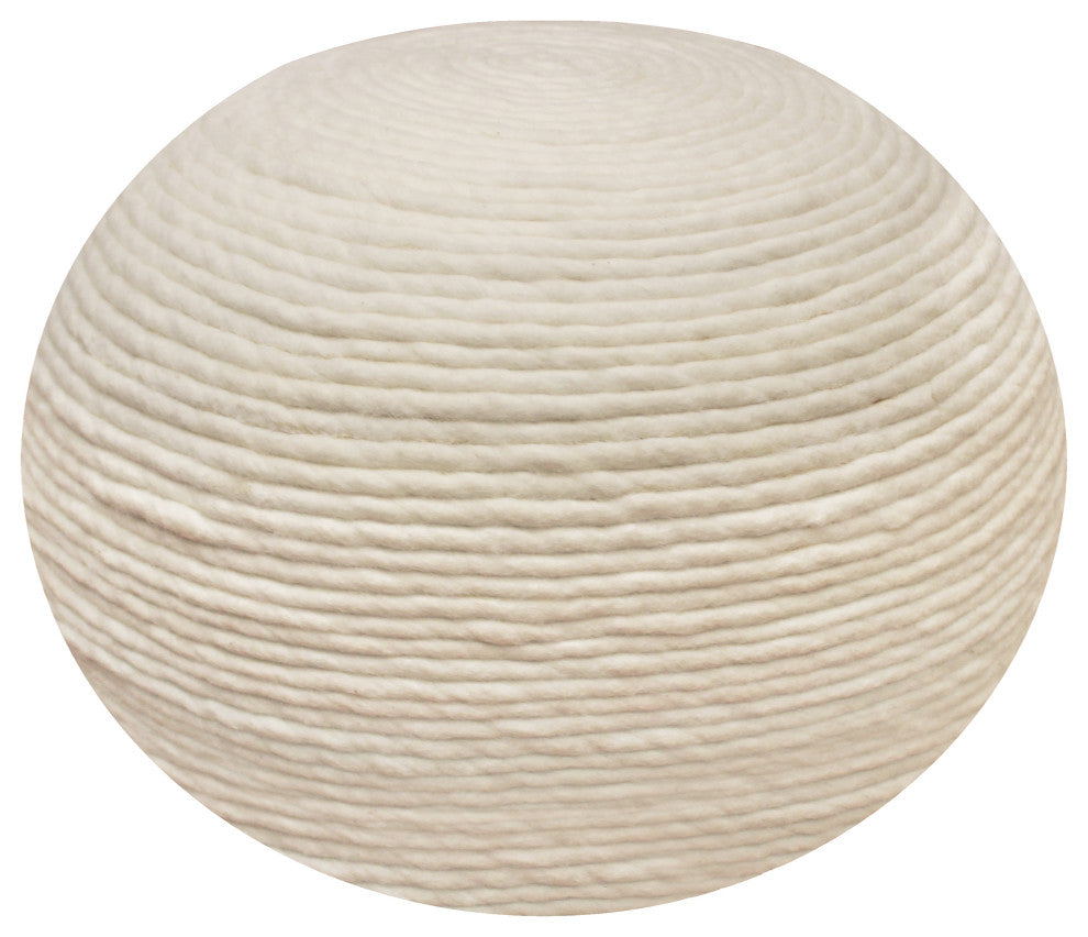 Ellie Round Pouf in Ivory Wool With Polyester Filling