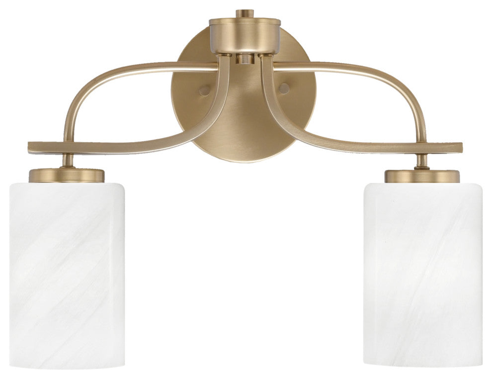 Cavella 2 Light Bath Bar, New Age Brass Finish, 4" White Marble Glass