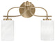 Cavella 2 Light Bath Bar, New Age Brass Finish, 4" White Marble Glass