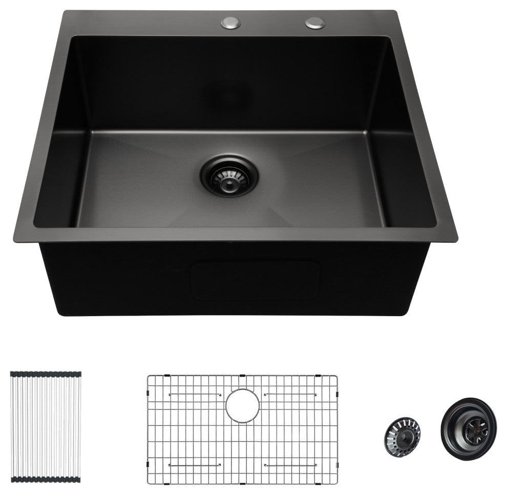 Gunmetal Black Topmount Kitchen Sink Handmade Stainless Steel Single Bowl Sink