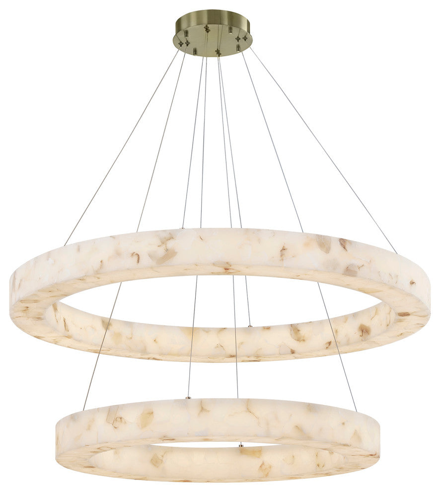 LumenAria Medley 42" LED Two-Tier Alabaster Rocks Ring Pendant