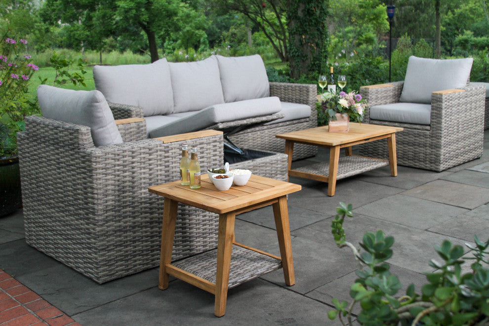 6-Piece Teak and Wicker Storage Patio Set