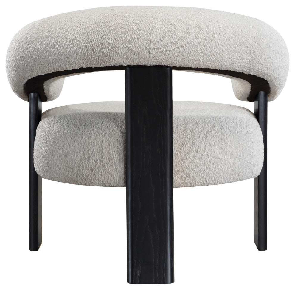 Winston Boucle Fabric Upholstered Accent Chair, Cream, Black Finish