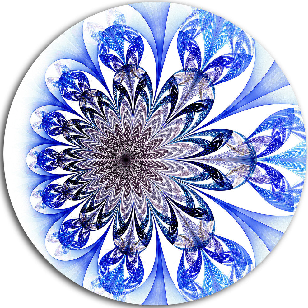 Light Blue Fractal Flower Digital Art, Floral Round Wall Art, 23"