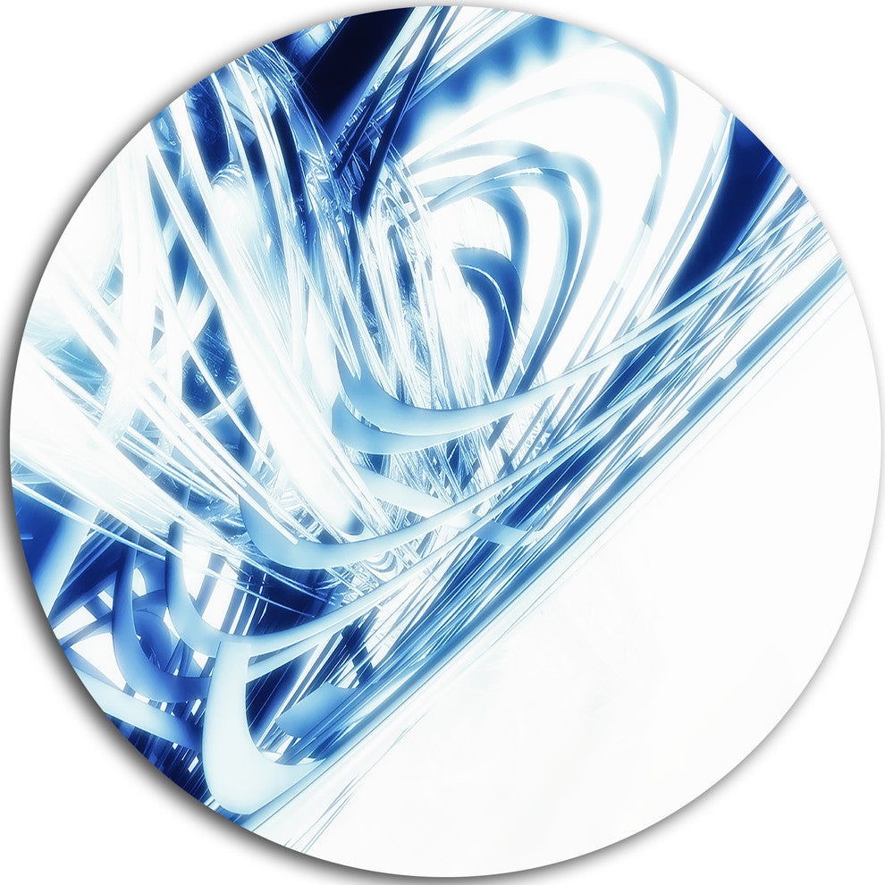 3D Abstract Art Blue Fractal, Abstract Large Disc Metal Wall Art, 23"