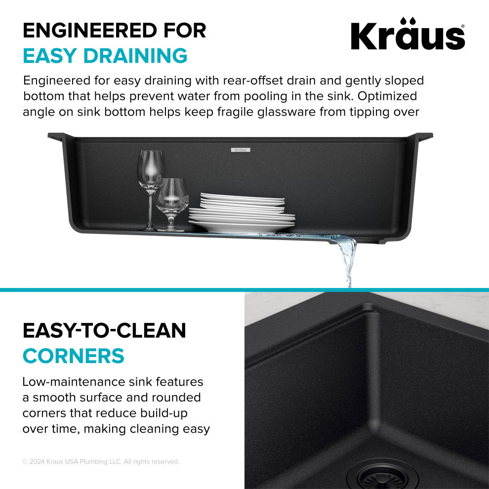 KRAUS Bellucci 33" Workstation Drop, Farmhouse Granite Kitchen Sink MBL