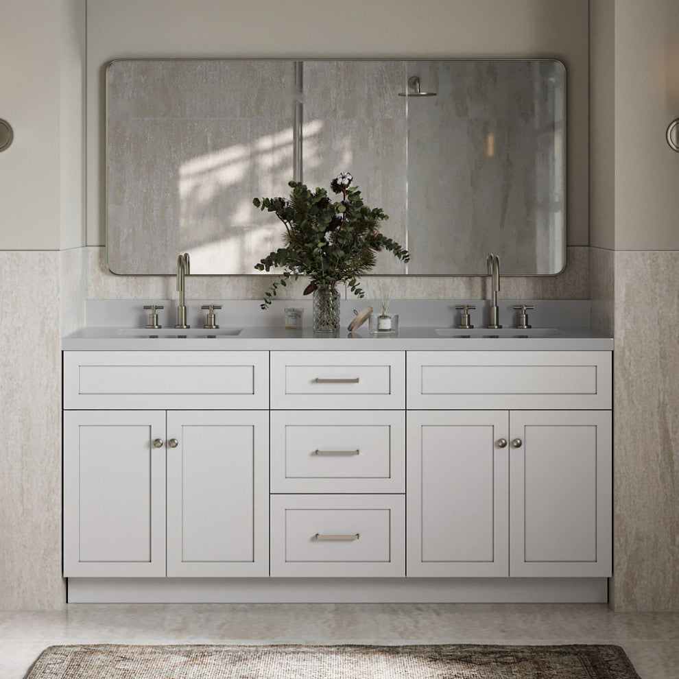 ARIEL Hamlet 73" Double Rectangle Sink Bath Vanity in White With Quartz Top