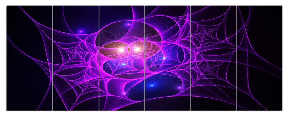 Bright Purple Fractal Cobweb, Abstract Canvas Art Print, 70"x28", 6 Panels