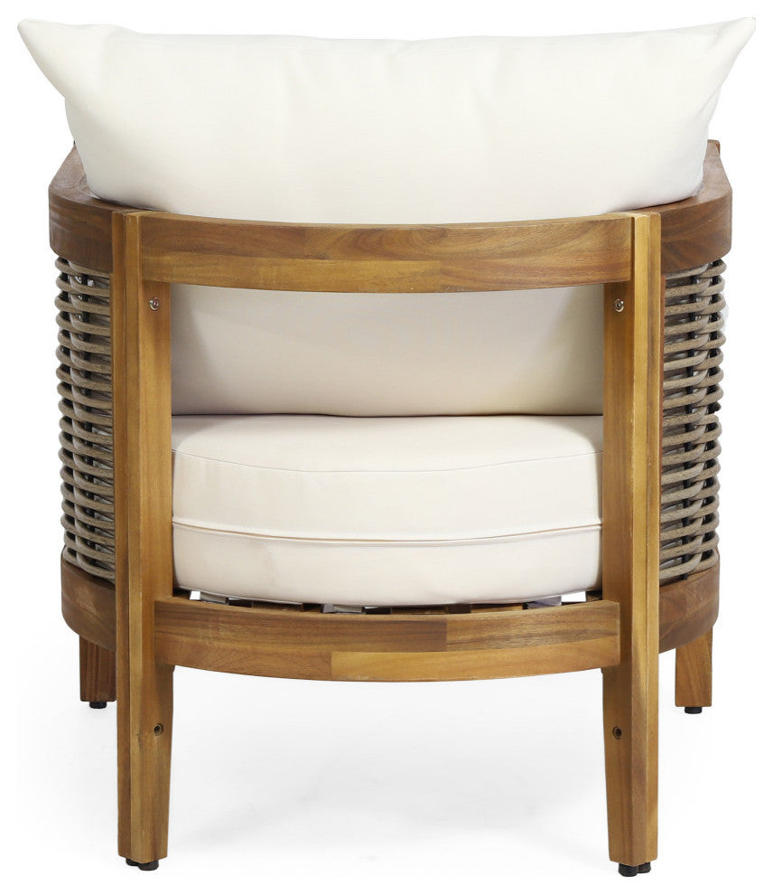 Alden Outdoor Acacia Wood Club Chairs With Cushions, Set of 2, Teak + Beige