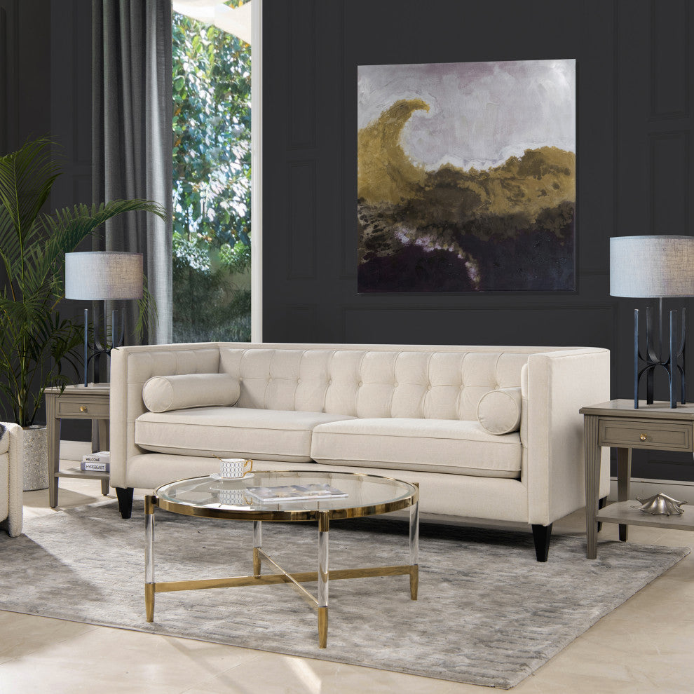 Jack 84" Modern Tuxedo Square Button-Tufted Sofa, Sky Neutral Beige Polyester