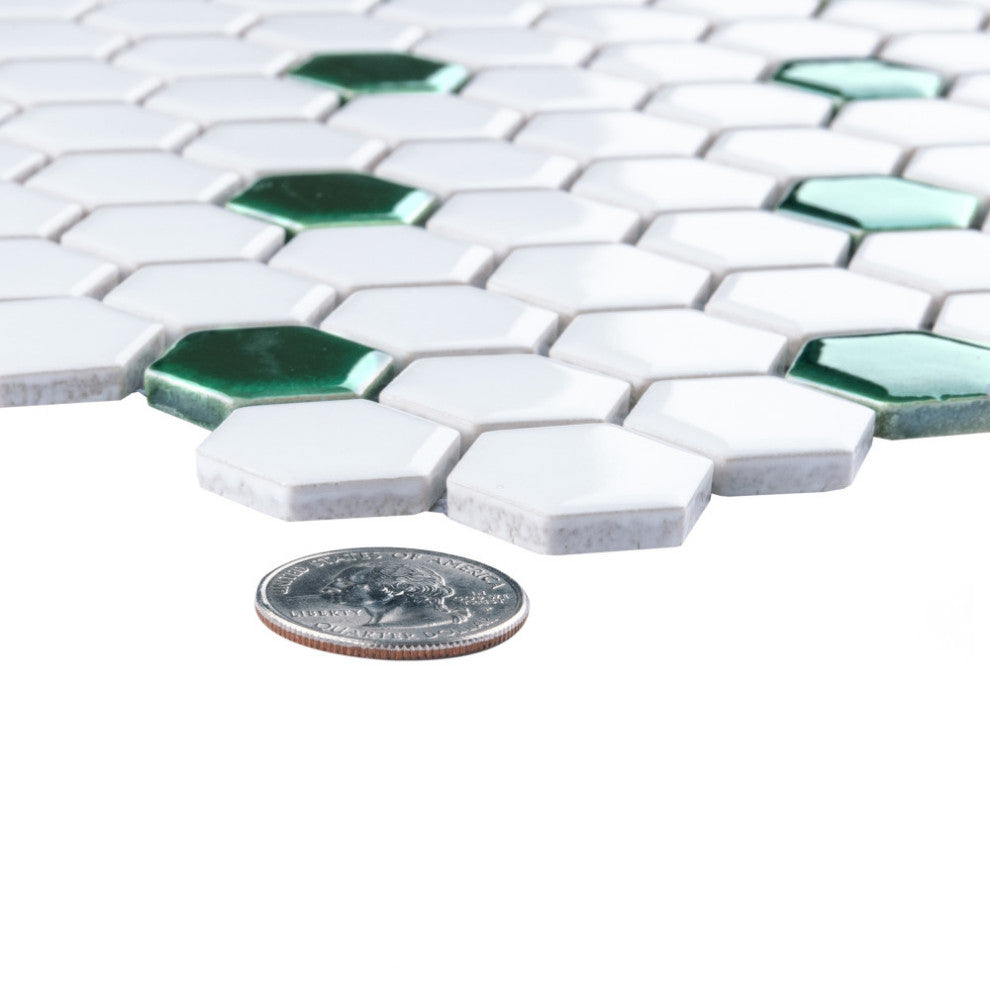 Metro Ion 1" Hex Emerald Dot Porcelain Floor and Wall Tile