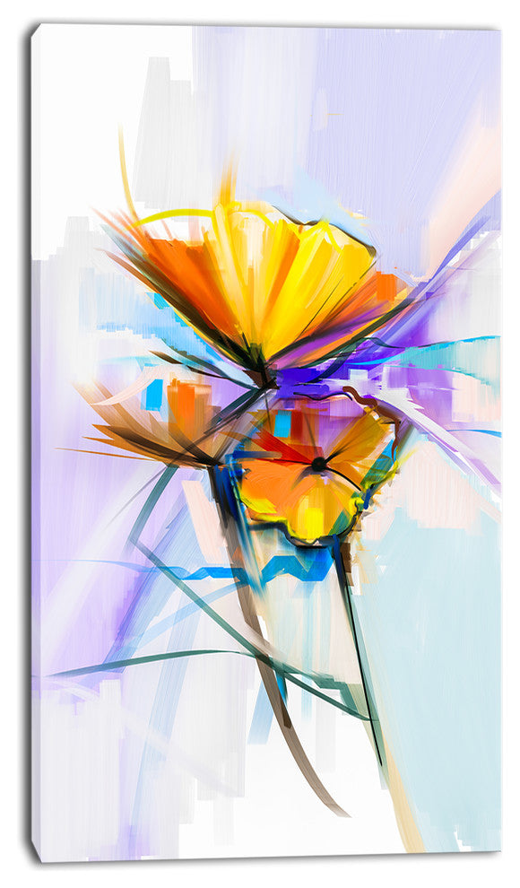 Bouquet Flowers on Light Green Blue, Large Floral Canvas Art Print, 28"x60"