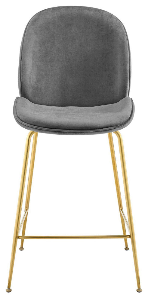Velvet Counter Stool, Gold Luxe Glam Contemporary Modern Counter Stool, Grey