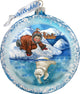 Hand Painted Scenic Glass Ornament Alaska Boy Polar Bear