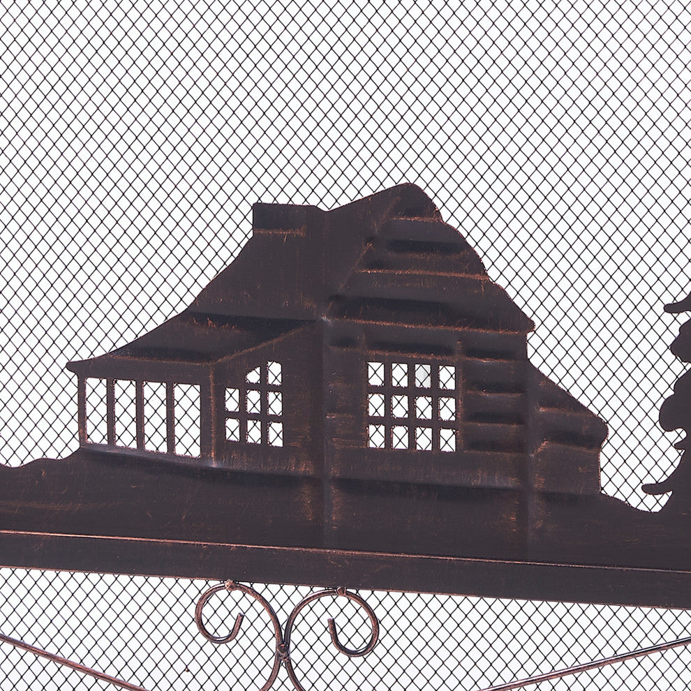 Three Panel Foldable Iron Fireplace Screen