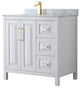 36" Single Bath Vanity, White, White Carrara Countertop, Sink, Gold Trim