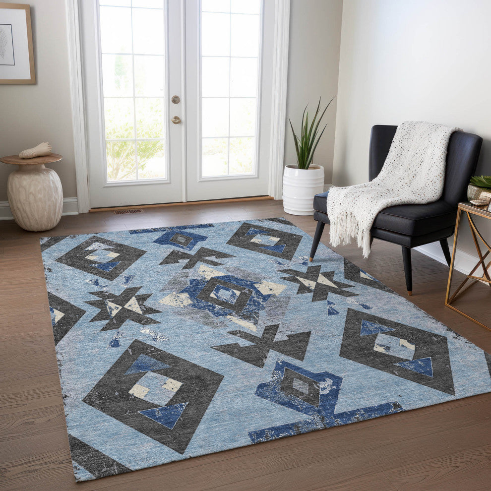 Machine Washable Indoor/Outdoor Chantille ACN1882 Blue 8' x 10' Rug