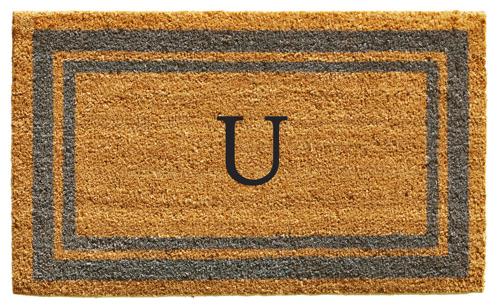 Periwinkle Border 24"x36" Monogram Doormat, Letter U