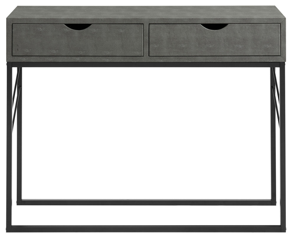 Modern 2-Drawer Faux Shagreen Entry Table - Grey
