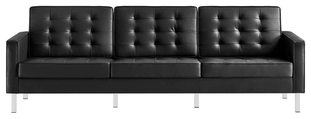 Loft Tufted Upholstered Faux Leather Sofa - Silver Black