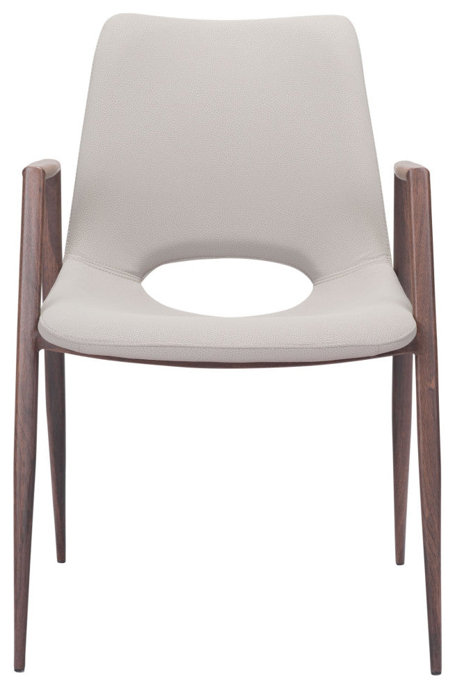 Dining Chair, Set of 2, Faux Vinyl Leather, Steel, Beige, Walnut, Mid Century