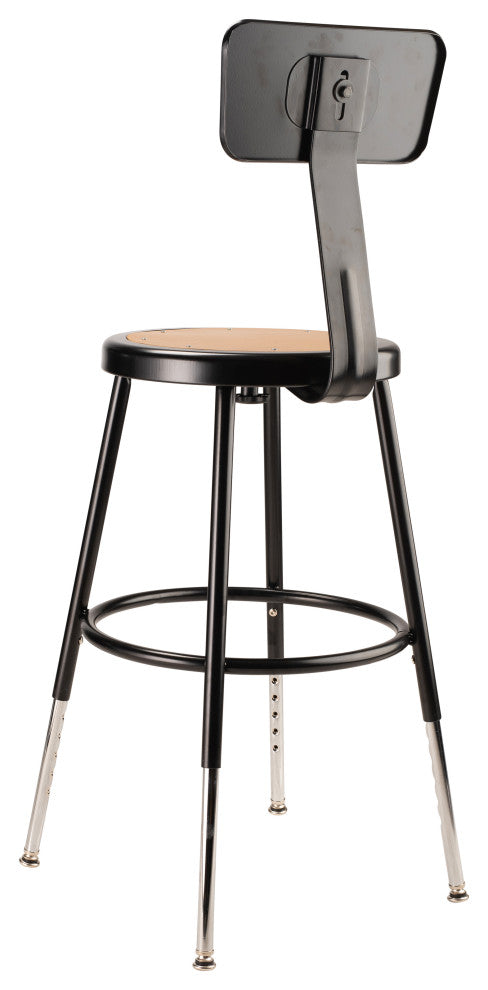 NPS 19"-27" Height Adjustable Heavy Duty Steel Stool With Backrest, Black