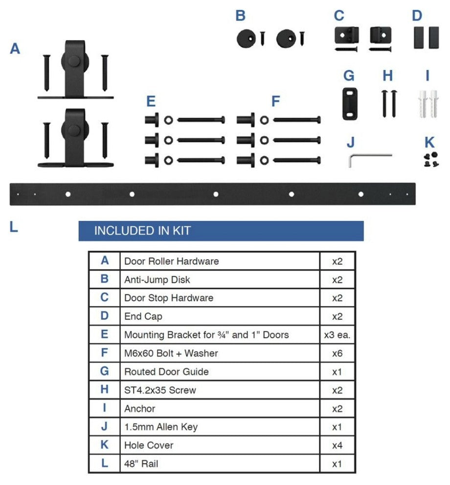 Mini Sliding Rolling Barn Door Hardware Kit, Single, Oil Rubbed Bronze, 4' Long