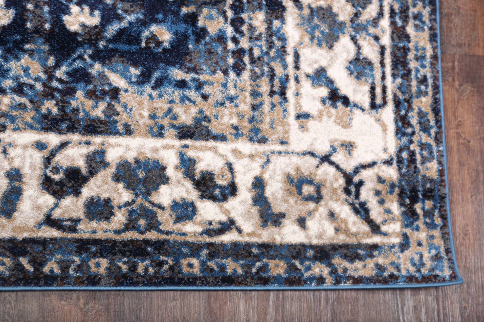 Distressed Agra Traditional Oriental Area Rug, Blue, 3x5''