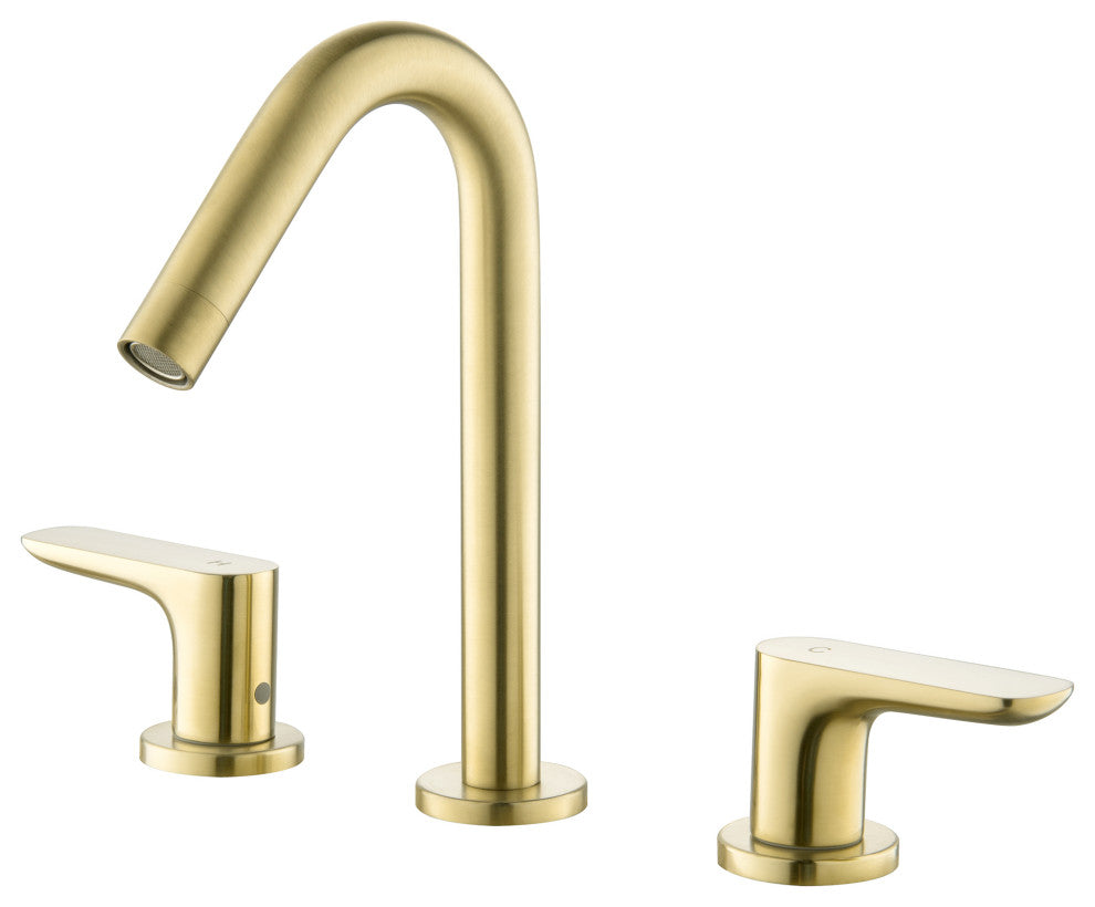 Double Handle Deck Mounted Bathroom Sink Faucet, Brushed Gold