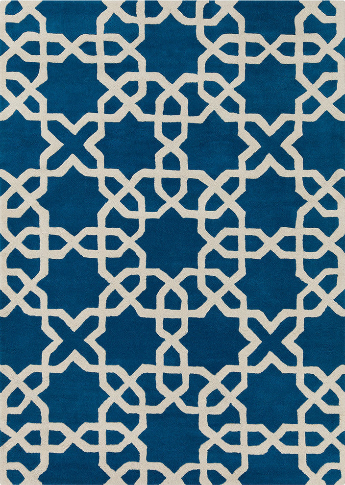 Davin Contemporary Area Rug, Blue and White, 5'x7'