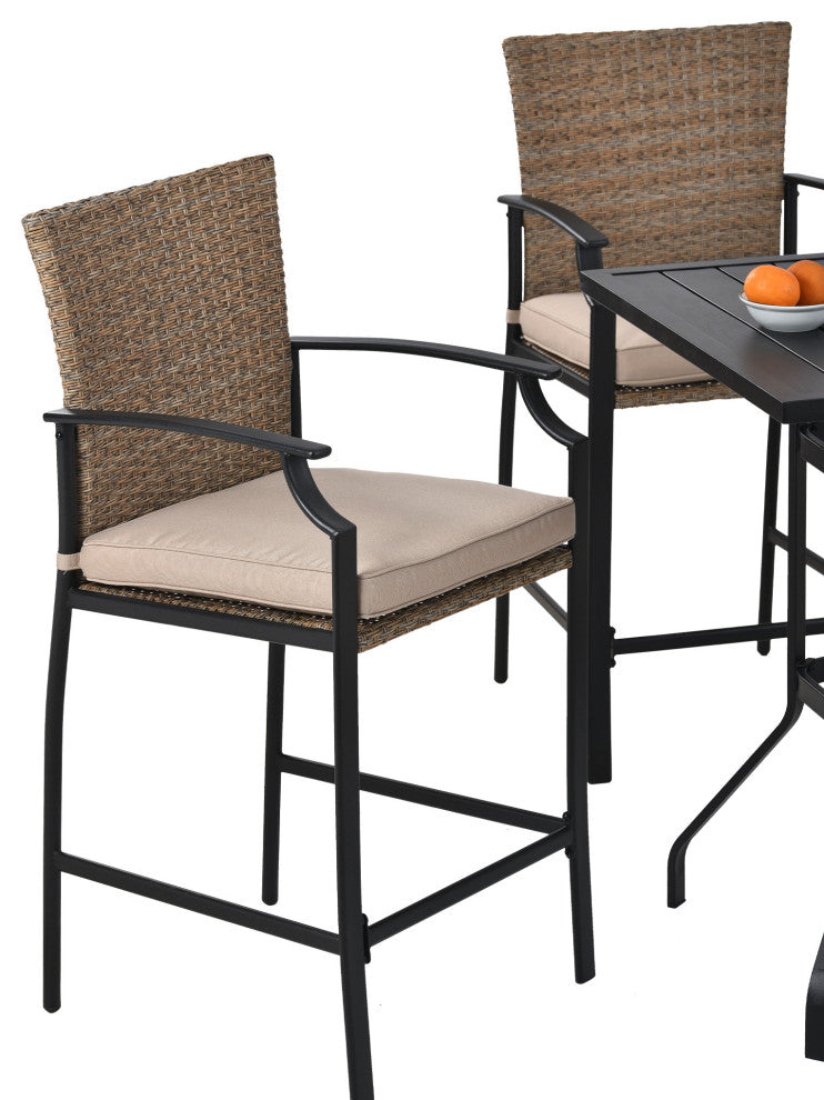 5 Pieces Outdoor Patio Rattan Counter Height Dining Table Set With Cushions