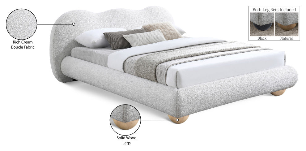 Hyde Boucle Fabric Upholstered Bed, Cream, Queen