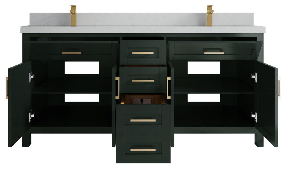 Cambridge 72 Double Sink Bath Vanity in Dark Forest Green 2" Carrara Quartz