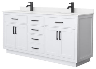 Beckett TK 72" White Double Vanity, White Quartz Top, 1-Hole, Black Trim