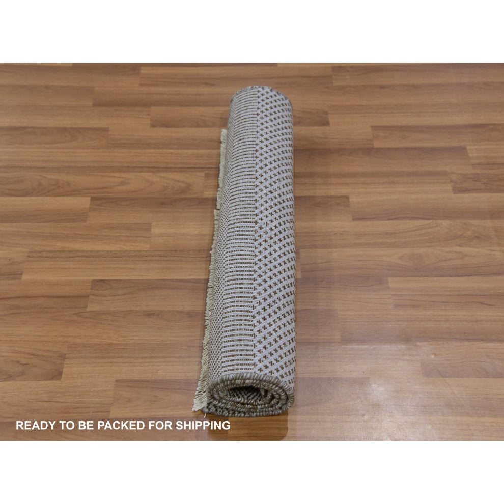 Chrome Gray Dyed 100% Wool Modern Grass Design Hand Knotted Mat Rug, 2'2"x3'3"
