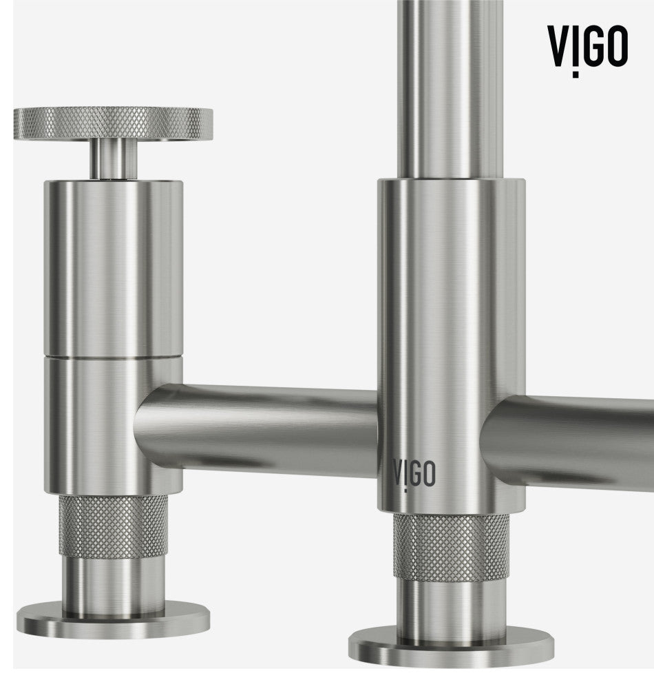 VIGO Cass 12" H 2-Handle Widespread Bridge Pull-Out Sprayer Kitchen Faucet, Stainless Steel