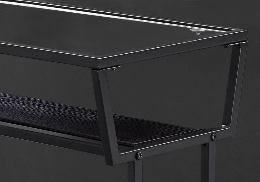HomeRoots 12" x 24" x 22" Black Metal With Clear Tempered Glass Accent Table