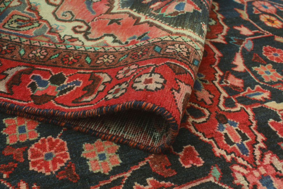 Vintage Distressed Royal Navy/Red Rug, 3'8x6'7
