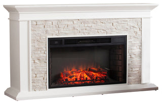 Springfield Faux Stacked Stone Electric Fireplace, White