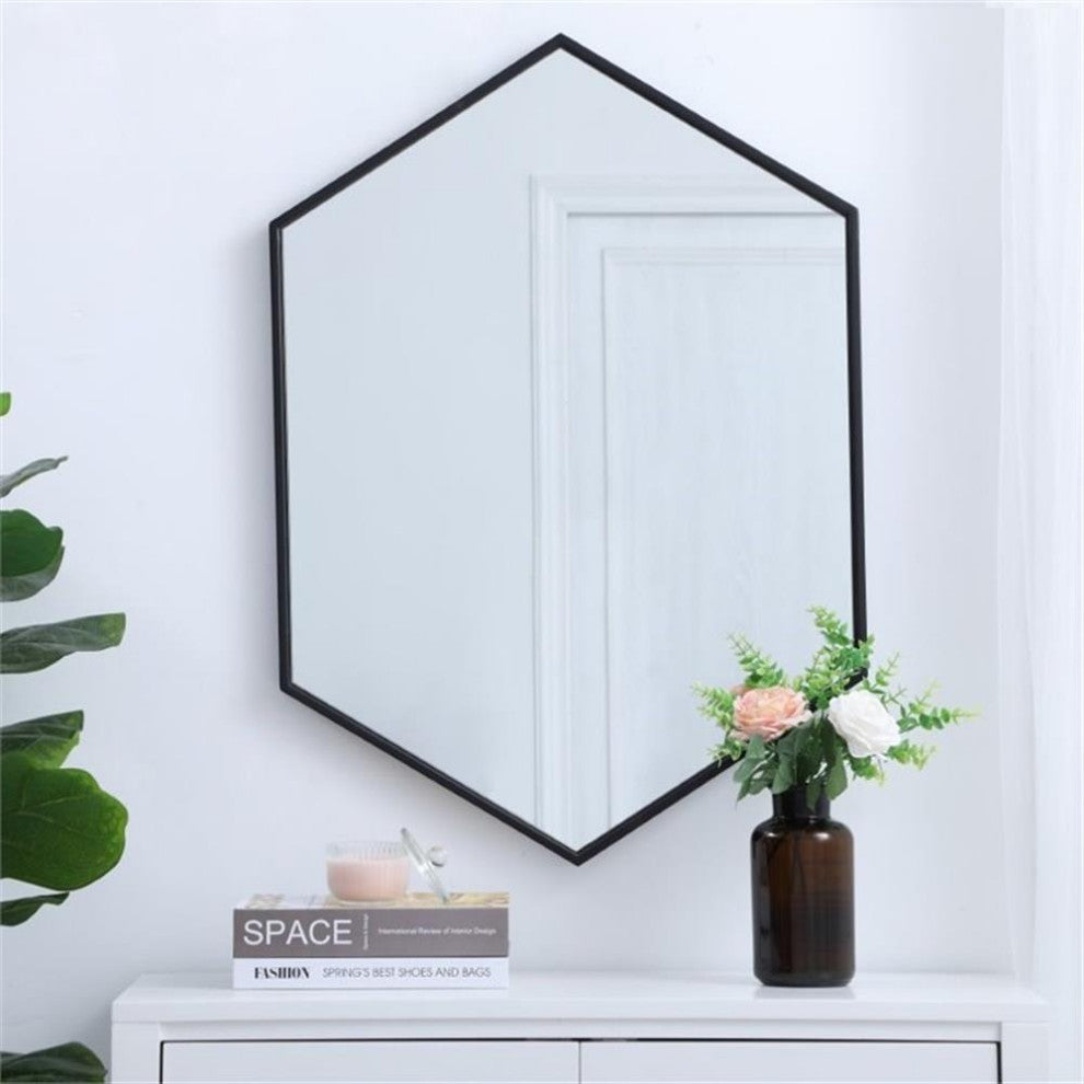 Elegant Decor Eternity 34" x 24" Hexagonal Metal Frame Mirror in Black
