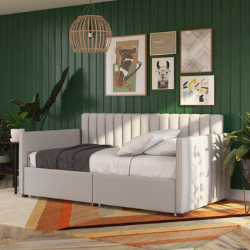 Novogratz Brittany Daybed with Storage Drawers Twin Size in Gray Linen