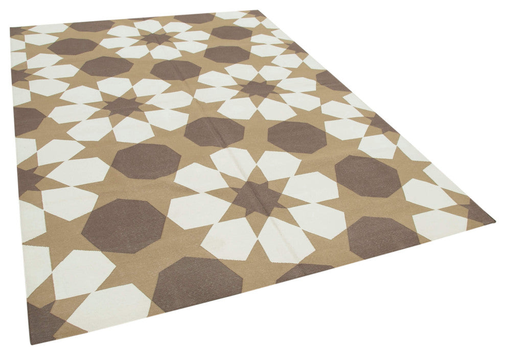 Rug N Carpet - Handmade Wool 6' 2'' x 8' 9'' Geometric Dhurrie Kilim Rug