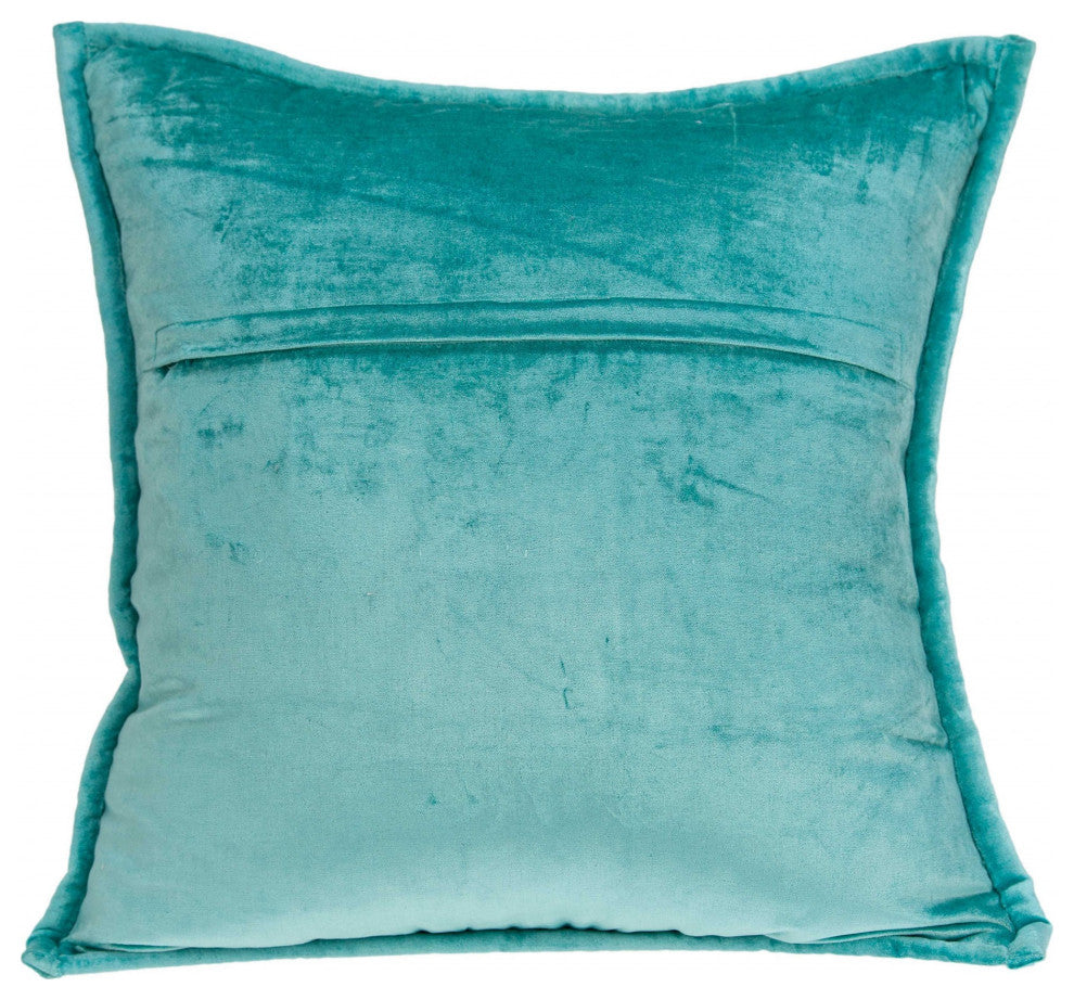 HomeRoots 20" x 0.5" x 20" Transitional Aqua Solid Quilted Pillow Cover