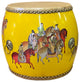 Handmade Small Round Low People Horses Graphic Drum Shape Table Hcs7415