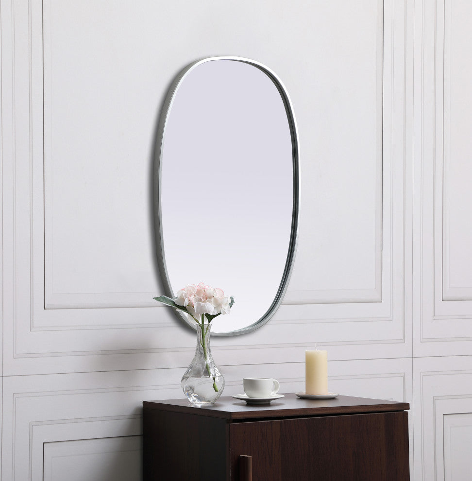 Metal Frame Oval Mirror 20X30 Inch, Silver